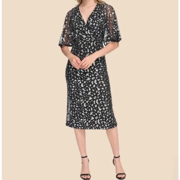 NWT Kensie Women's Sequins V-Neck Midi Dress Casual Dress sz 2 - Picture 1 of 7